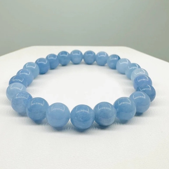 Natural Aquamarine 8mm Beaded Bracelet - Picture 1 of 6